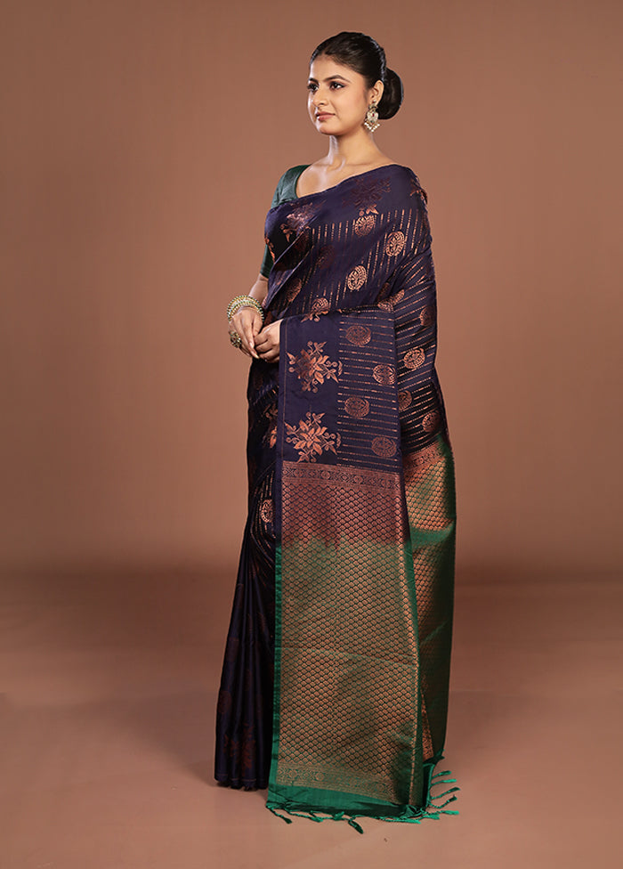 Blue Kanjivaram Silk Saree With Blouse Piece