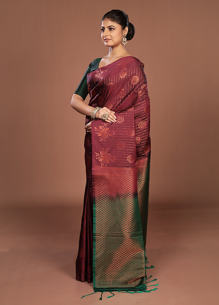 Maroon Kanjivaram Silk Saree With Blouse Piece