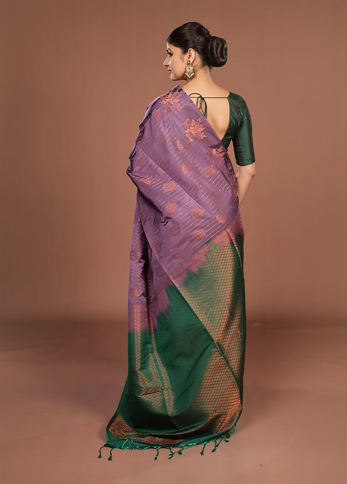 Purple Kanjivaram Silk Saree With Blouse Piece
