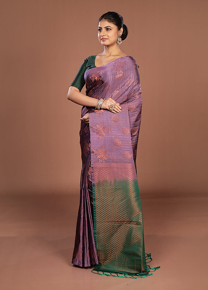 Purple Kanjivaram Silk Saree With Blouse Piece