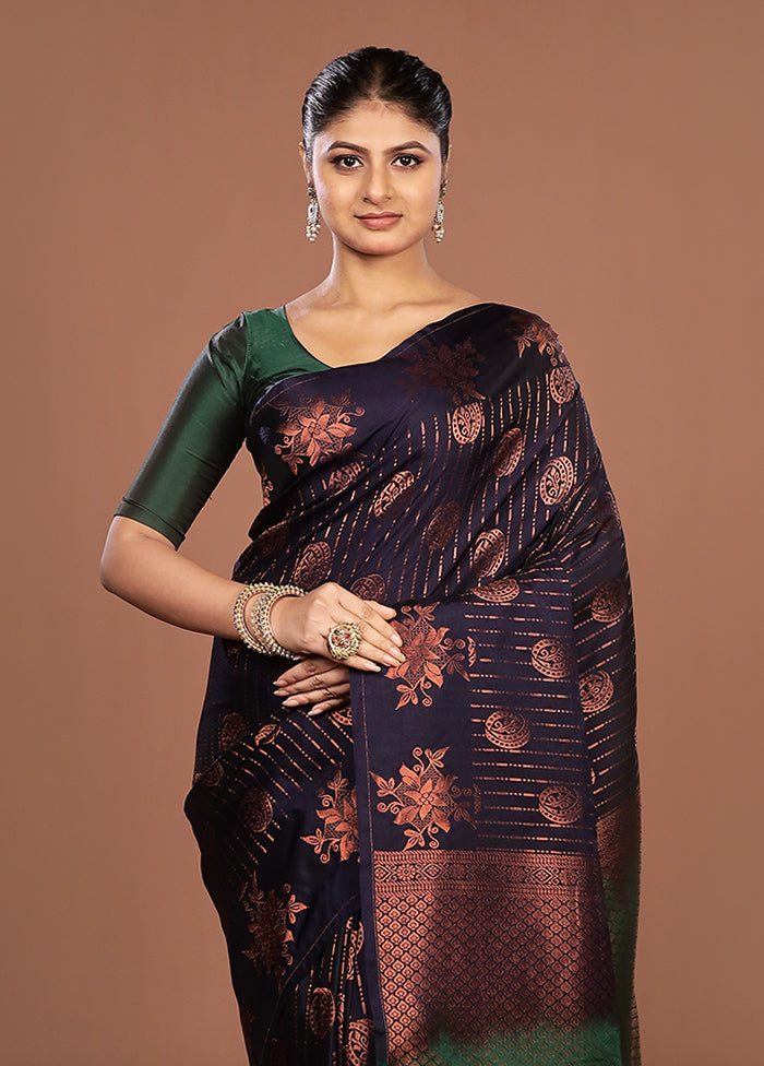 Blue Kanjivaram Silk Saree With Blouse Piece