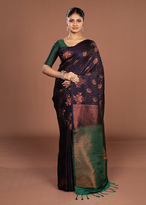 Blue Kanjivaram Silk Saree With Blouse Piece