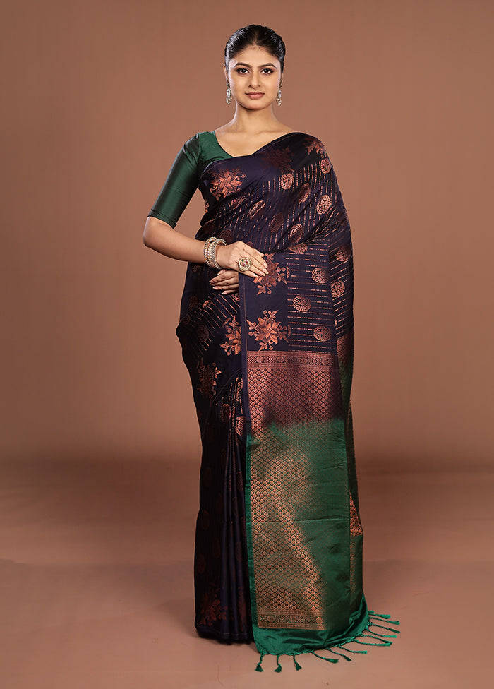 Blue Kanjivaram Silk Saree With Blouse Piece