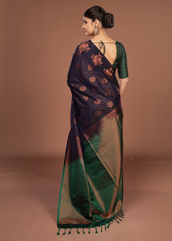 Blue Kanjivaram Silk Saree With Blouse Piece