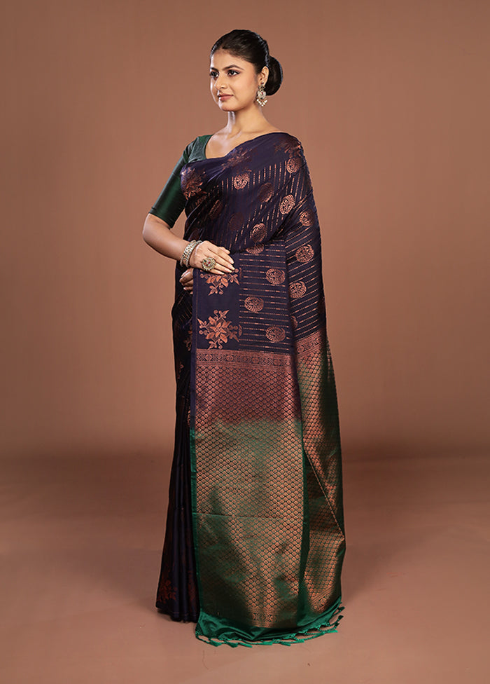 Blue Kanjivaram Silk Saree With Blouse Piece