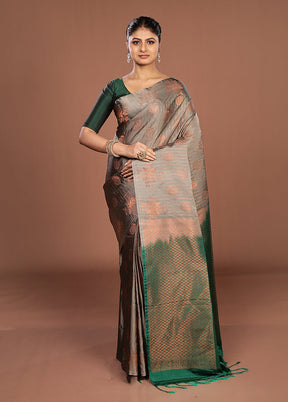 Grey Kanjivaram Silk Saree With Blouse Piece