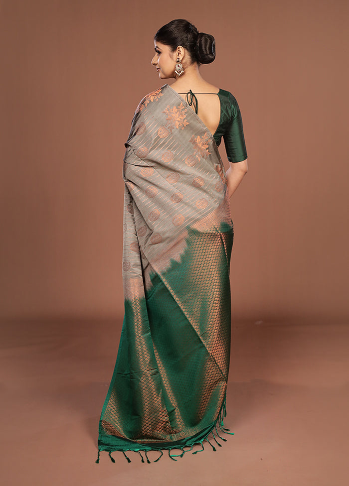 Grey Kanjivaram Silk Saree With Blouse Piece