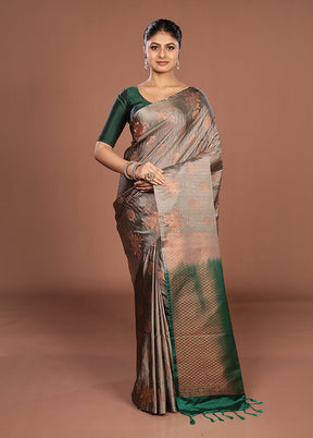 Grey Kanjivaram Silk Saree With Blouse Piece