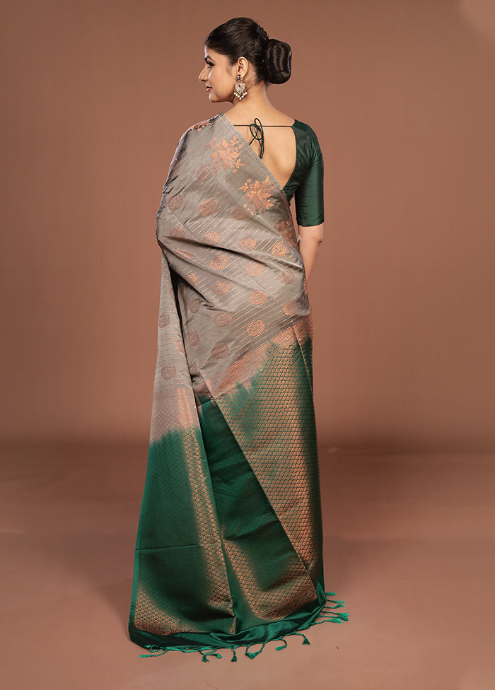 Grey Kanjivaram Silk Saree With Blouse Piece