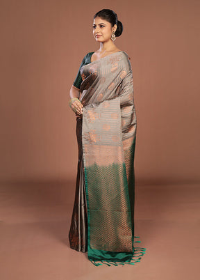 Grey Kanjivaram Silk Saree With Blouse Piece