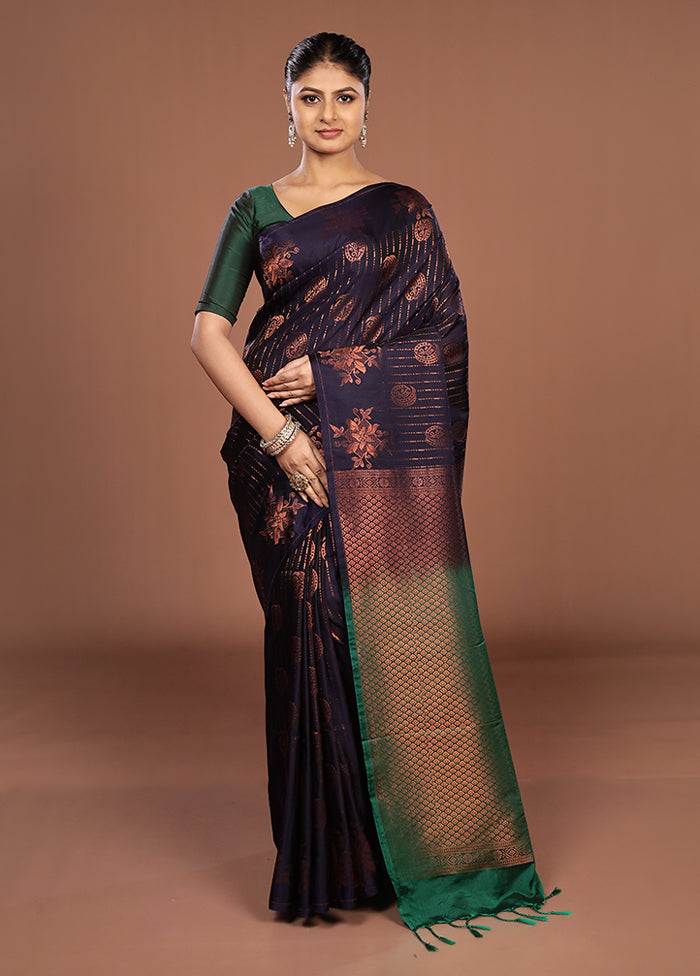 Blue Kanjivaram Silk Saree With Blouse Piece