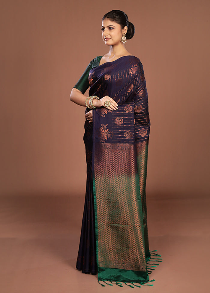 Blue Kanjivaram Silk Saree With Blouse Piece