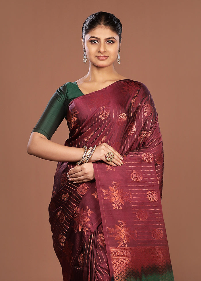 Maroon Kanjivaram Silk Saree With Blouse Piece