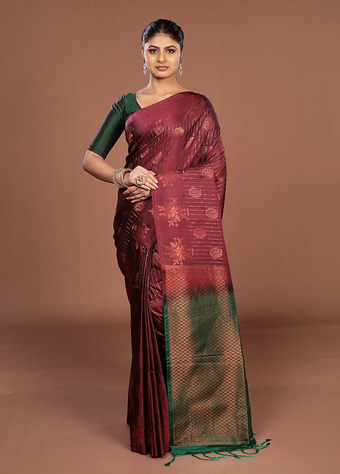 Maroon Kanjivaram Silk Saree With Blouse Piece