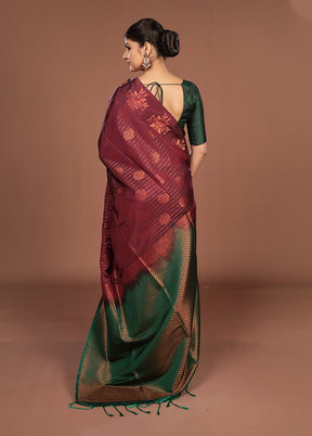 Maroon Kanjivaram Silk Saree With Blouse Piece