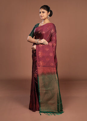 Maroon Kanjivaram Silk Saree With Blouse Piece