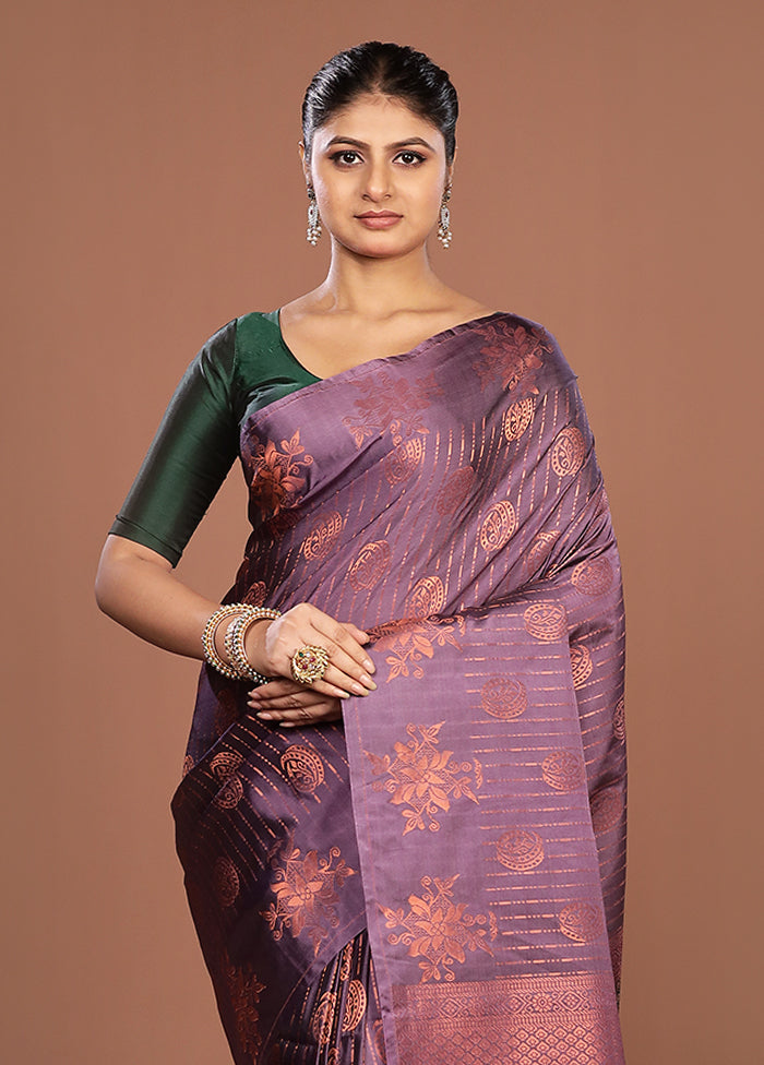 Purple Kanjivaram Silk Saree With Blouse Piece
