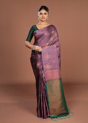Purple Kanjivaram Silk Saree With Blouse Piece