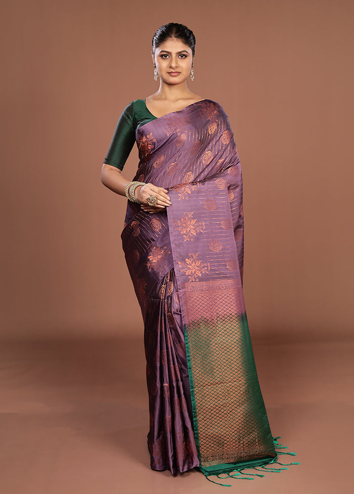 Purple Kanjivaram Silk Saree With Blouse Piece