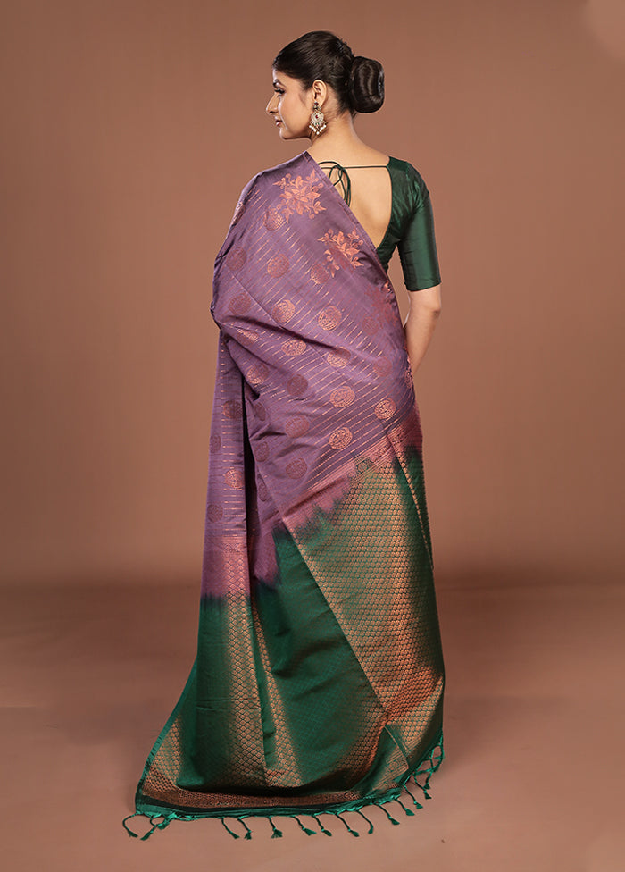 Purple Kanjivaram Silk Saree With Blouse Piece