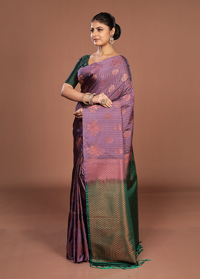 Purple Kanjivaram Silk Saree With Blouse Piece