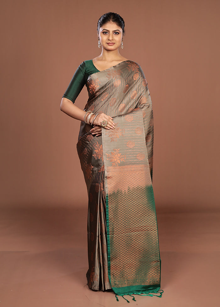 Grey Kanjivaram Silk Saree With Blouse Piece