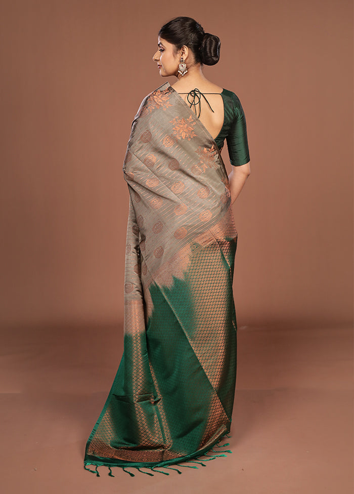 Grey Kanjivaram Silk Saree With Blouse Piece