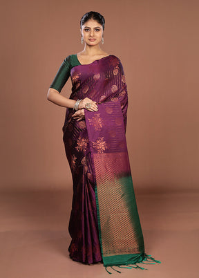Purple Kanjivaram Silk Saree With Blouse Piece