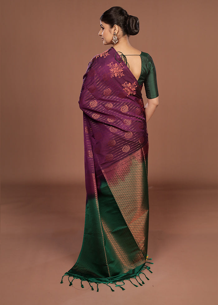 Purple Kanjivaram Silk Saree With Blouse Piece