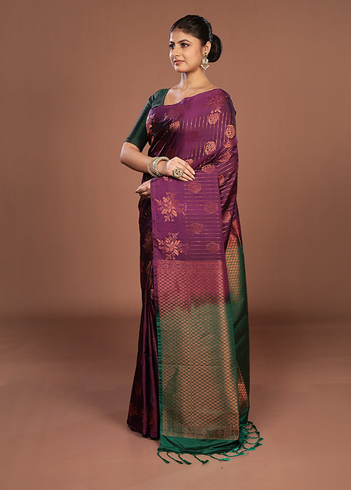 Purple Kanjivaram Silk Saree With Blouse Piece
