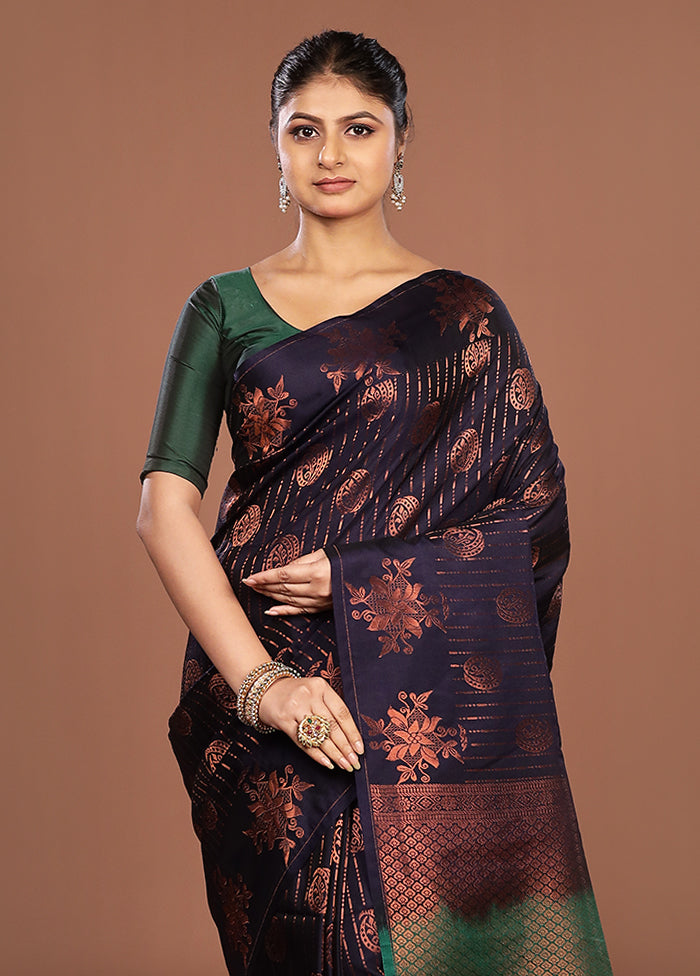 Blue Kanjivaram Silk Saree With Blouse Piece