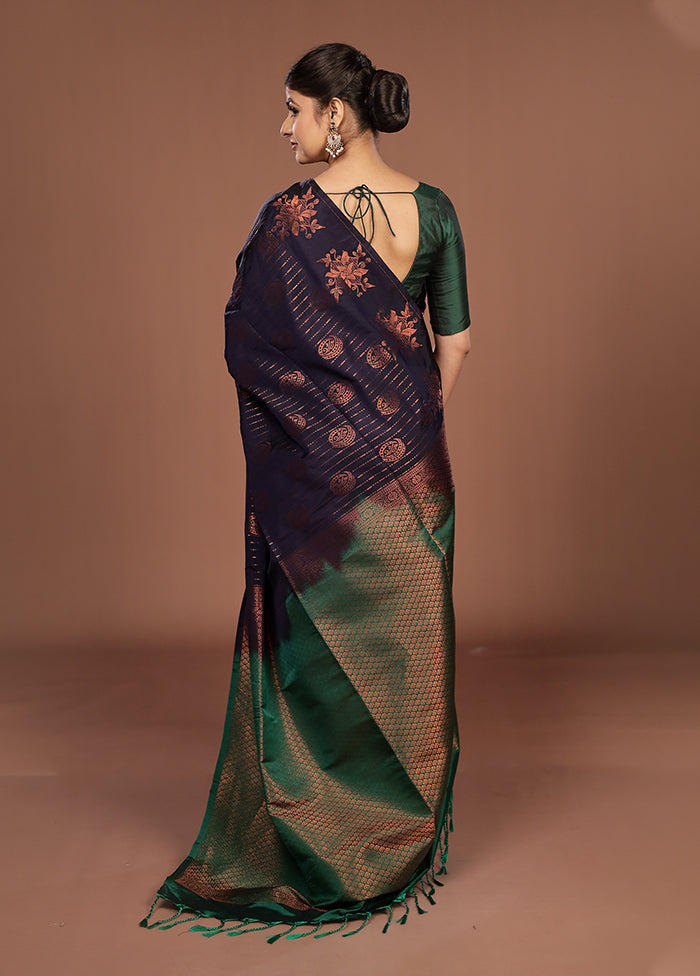 Blue Kanjivaram Silk Saree With Blouse Piece