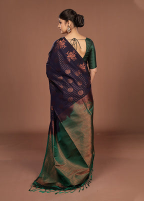 Blue Kanjivaram Silk Saree With Blouse Piece