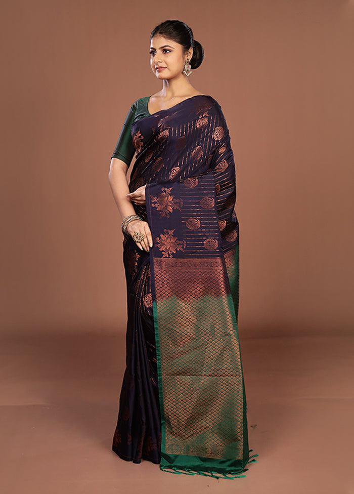 Blue Kanjivaram Silk Saree With Blouse Piece