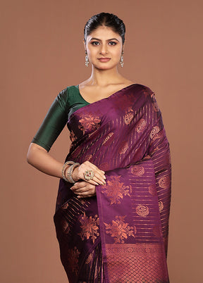 Purple Kanjivaram Silk Saree With Blouse Piece