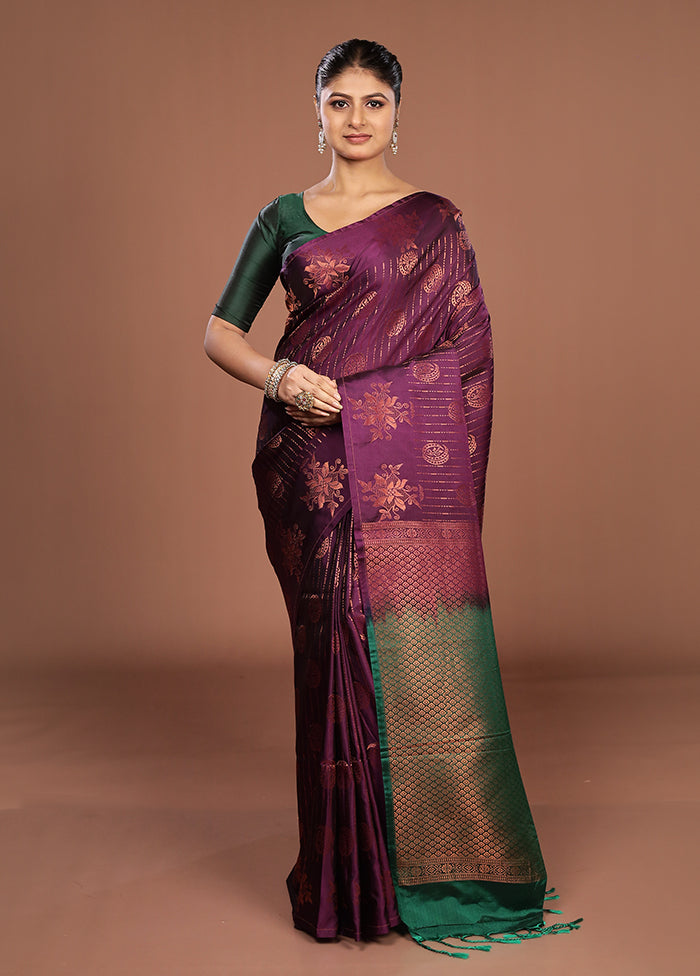 Purple Kanjivaram Silk Saree With Blouse Piece