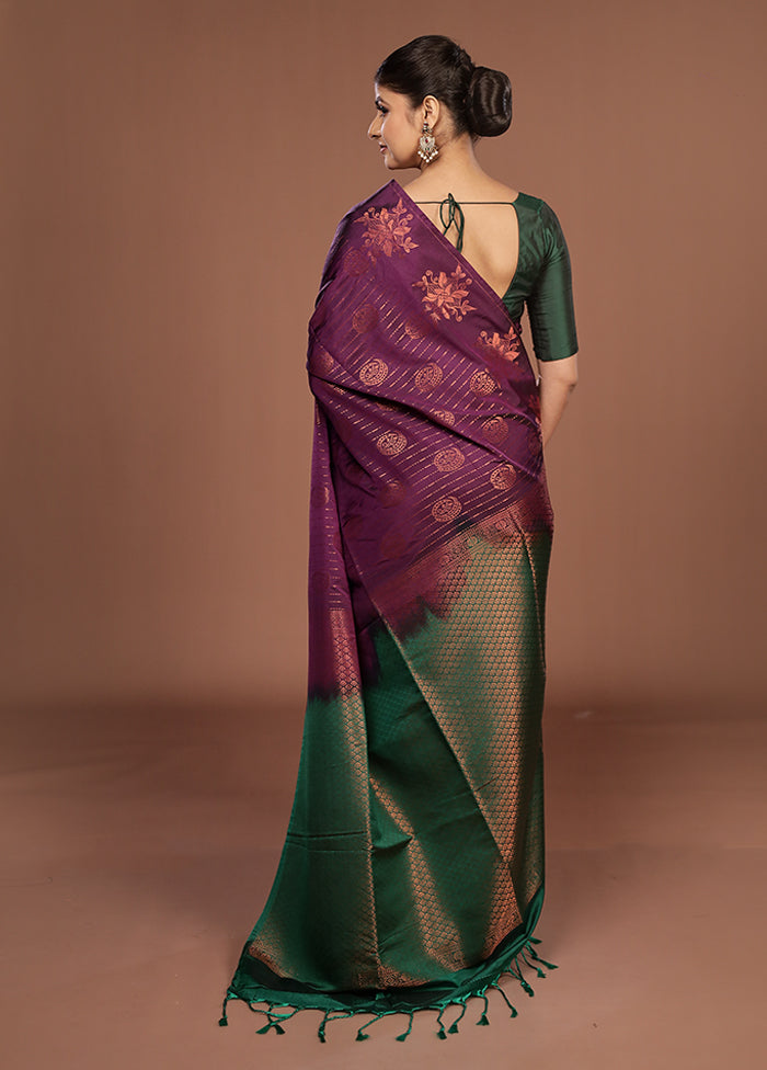 Purple Kanjivaram Silk Saree With Blouse Piece