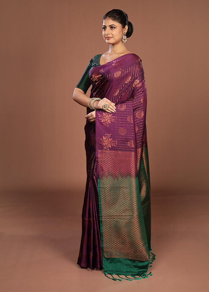 Purple Kanjivaram Silk Saree With Blouse Piece