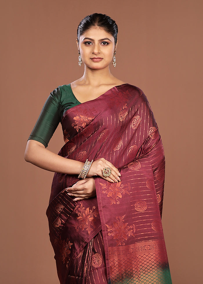 Maroon Kanjivaram Silk Saree With Blouse Piece