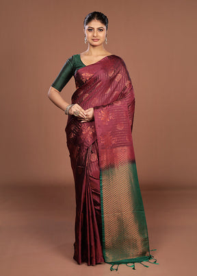 Maroon Kanjivaram Silk Saree With Blouse Piece