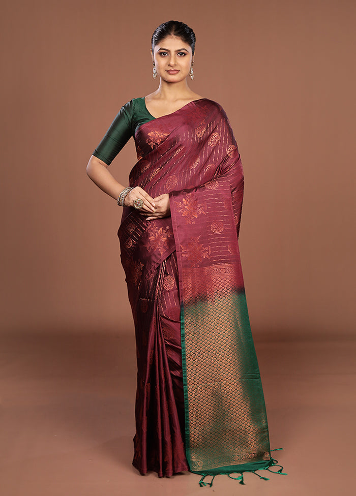Maroon Kanjivaram Silk Saree With Blouse Piece