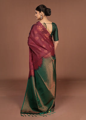 Maroon Kanjivaram Silk Saree With Blouse Piece