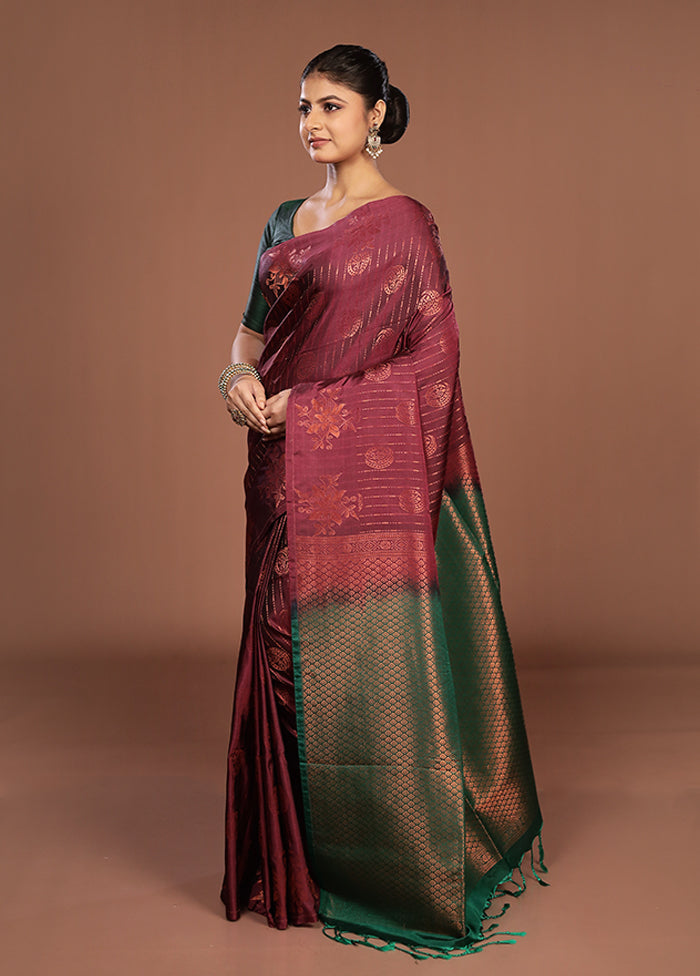 Maroon Kanjivaram Silk Saree With Blouse Piece