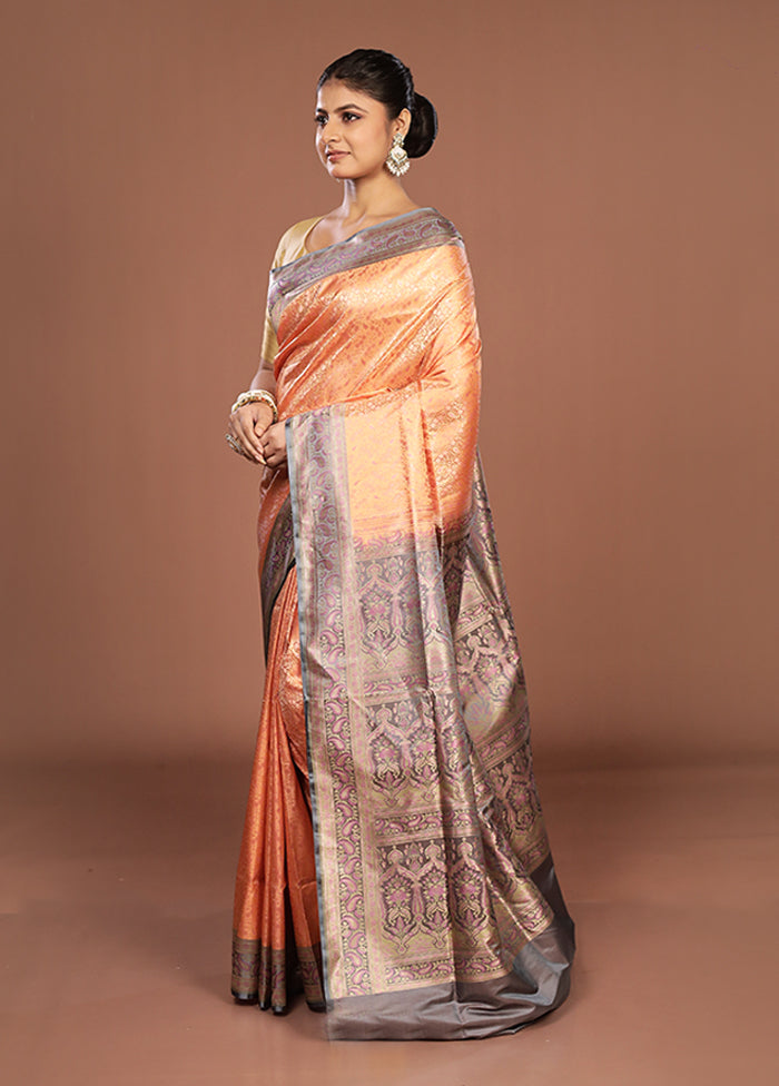 Pink Jamewar Silk Saree With Blouse Piece