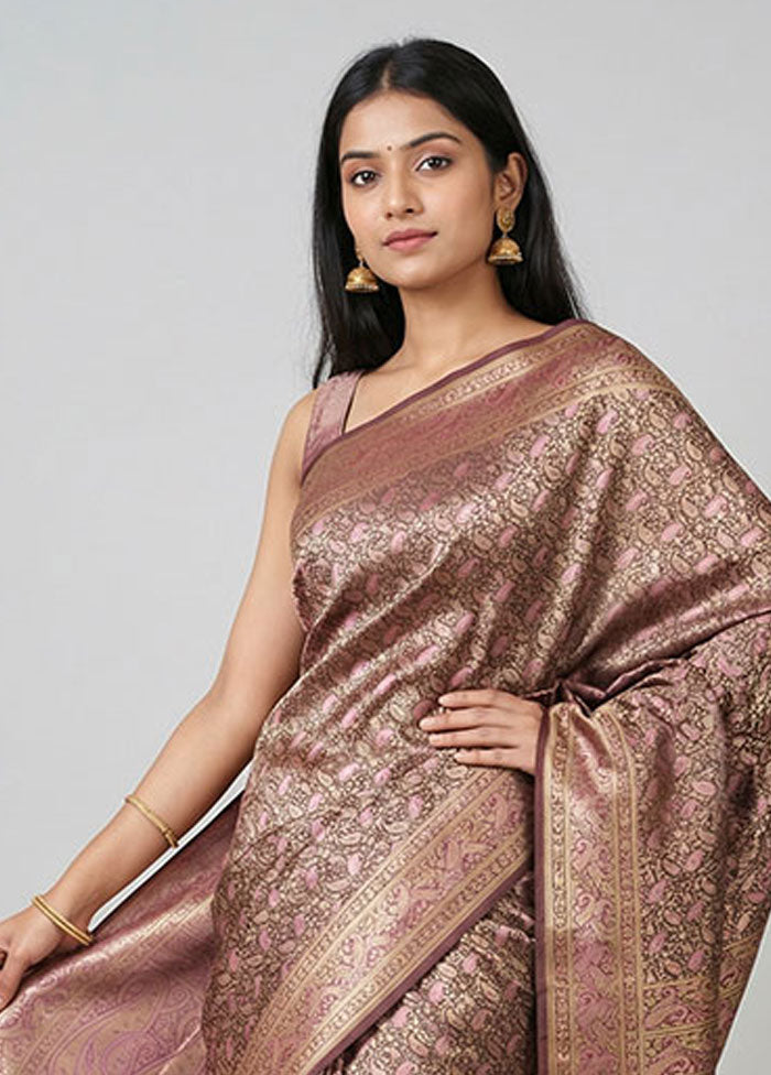 Maroon Jamewar Silk Saree With Blouse Piece