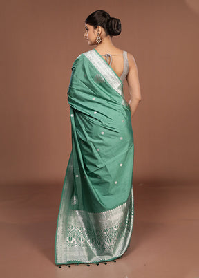 Green Dupion Silk Saree With Blouse Piece