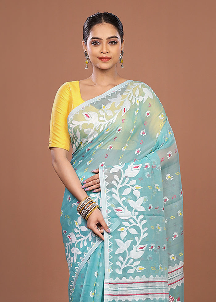 Green Jamdani Cotton Saree Without Blouse Piece