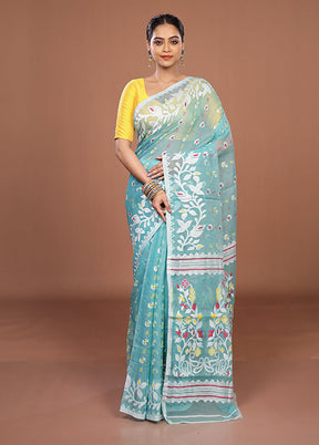 Green Jamdani Cotton Saree Without Blouse Piece