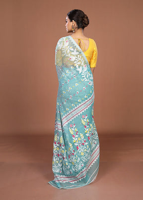 Green Jamdani Cotton Saree Without Blouse Piece