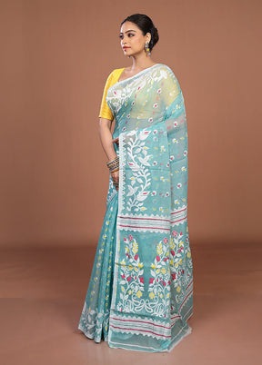 Green Jamdani Cotton Saree Without Blouse Piece